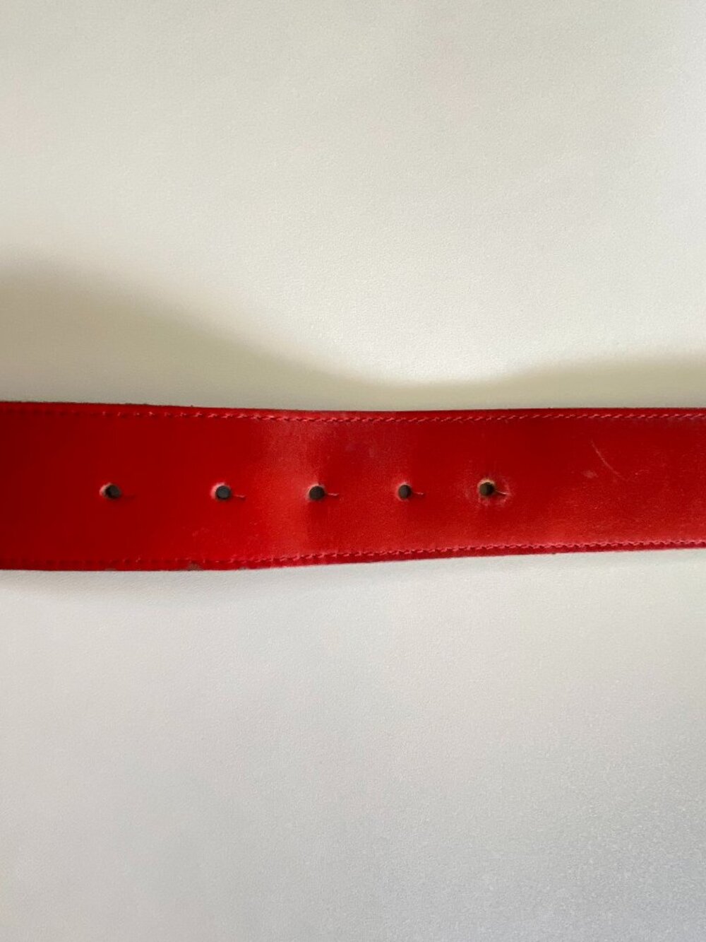 CATC VTG Leather Rustic Statement Belt Turkey OOAK Red Black Mixed Metal 31.5-35 - Picture 8 of 16